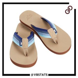 Vineyard Vines Men's Leather Flip Flops With Ombre Ribbon Size 13